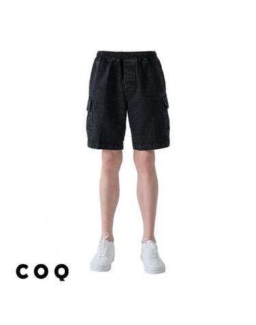 Banding cargo denim shorts_black