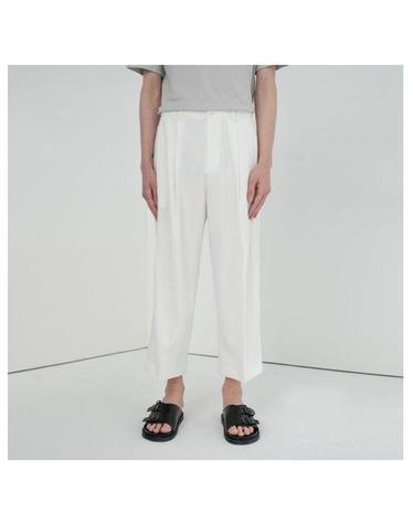 LINEN PLEATS WIDE CROP PANTS_WHITE