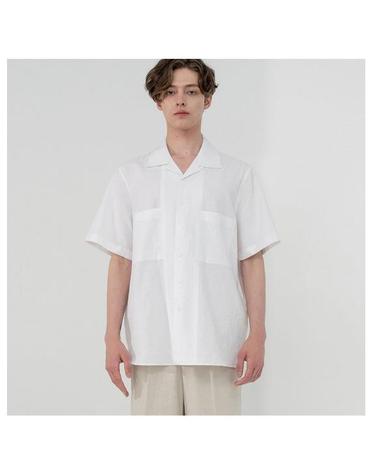 CAMP COLLAR LINEN HALF SHIRT_WHITE