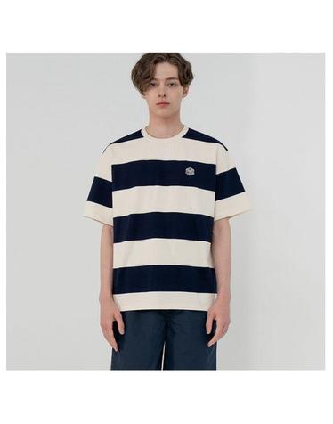 OVERSIZE FIT STRIPE LOGO T_NAVY