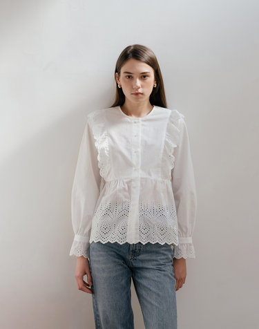 White Lace Trim Shirt