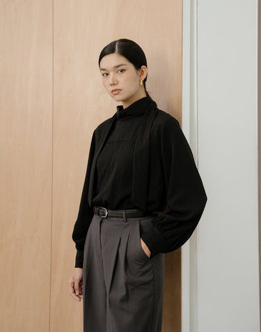 Black Scarf Neck Blouse
