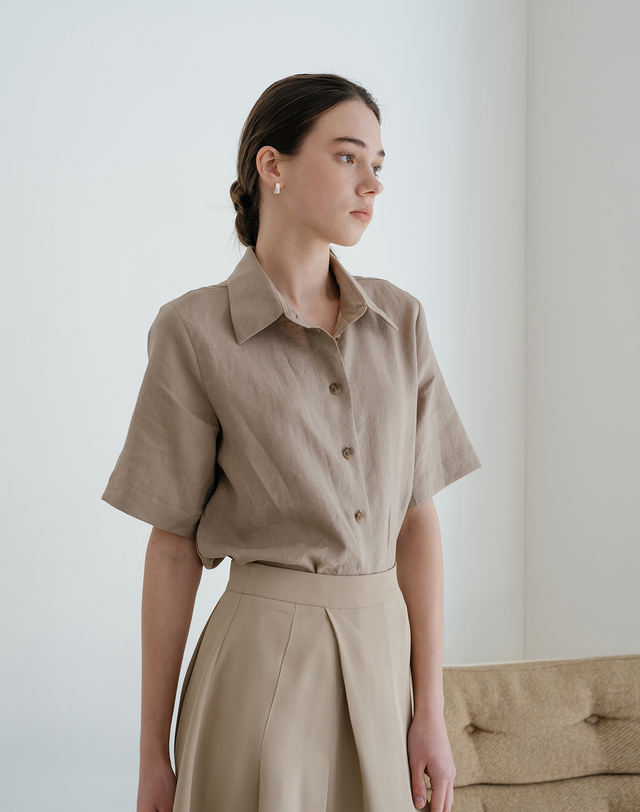 유니스 Linen Basic Shirt_BR 착용컷
