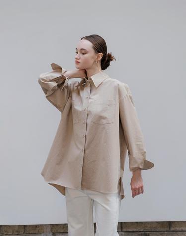 Raw Edge Collar Beige Shirt