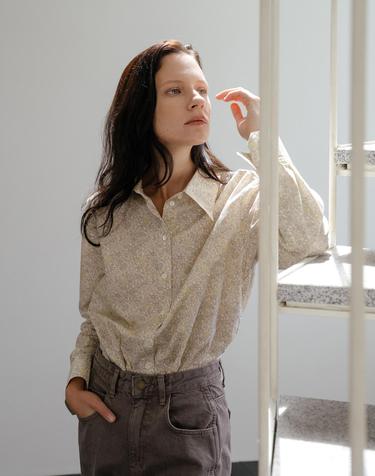 Beige Flower Pattern Shirt