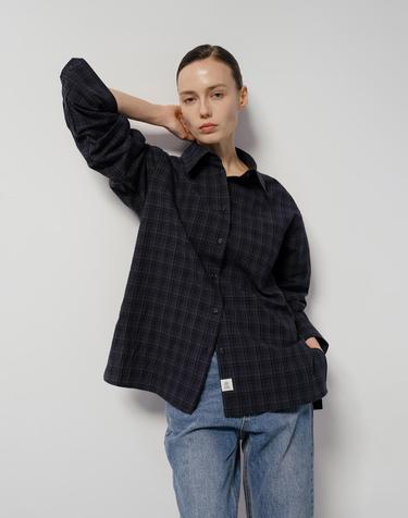 Navy Check Oversized Shirt