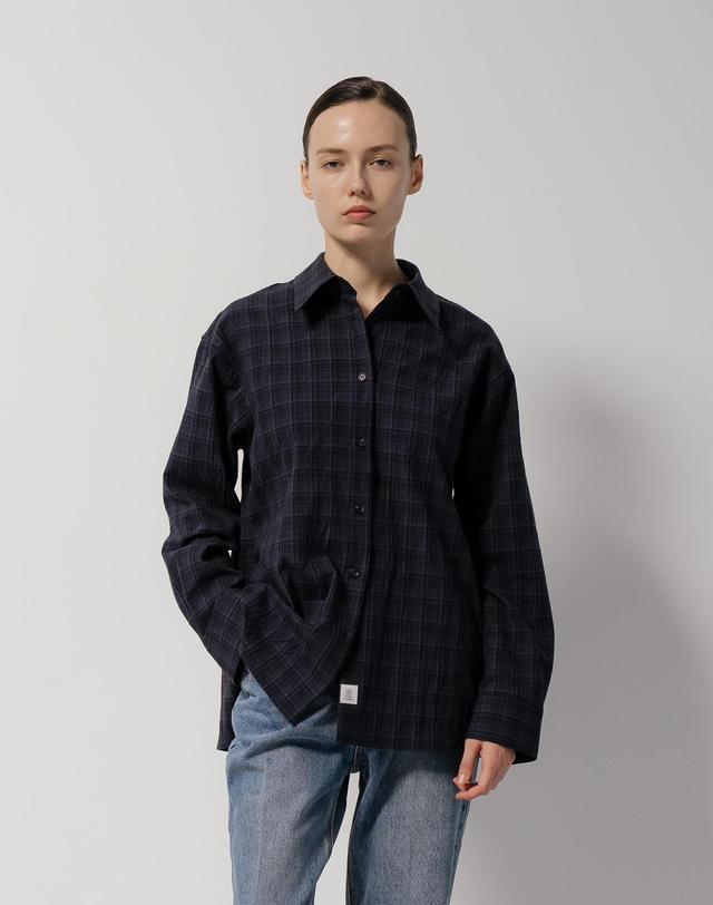 유니스 Navy Check Oversized Shirt 착용컷