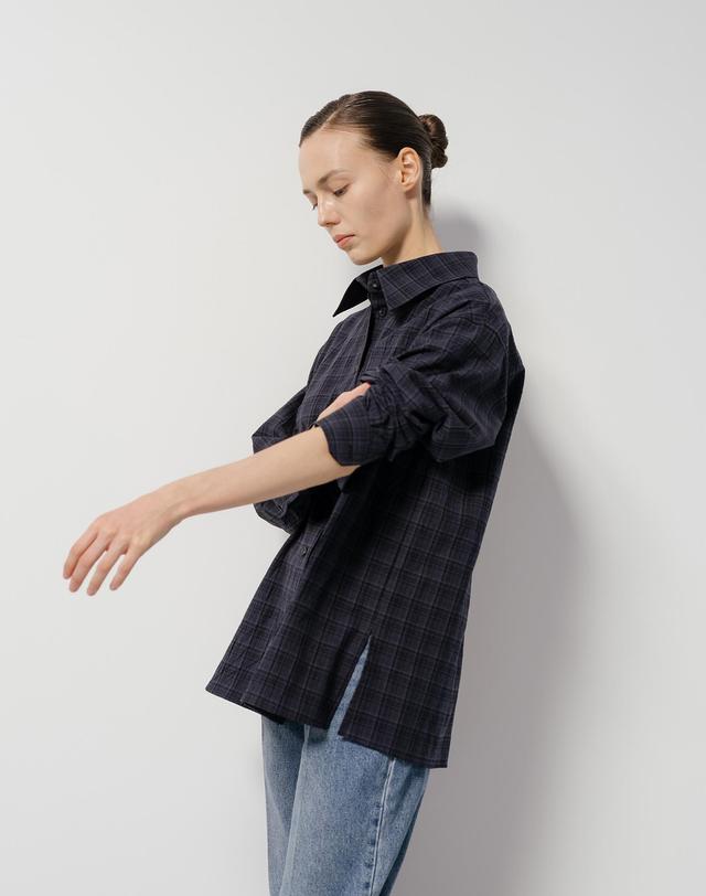 유니스 Navy Check Oversized Shirt 착용컷