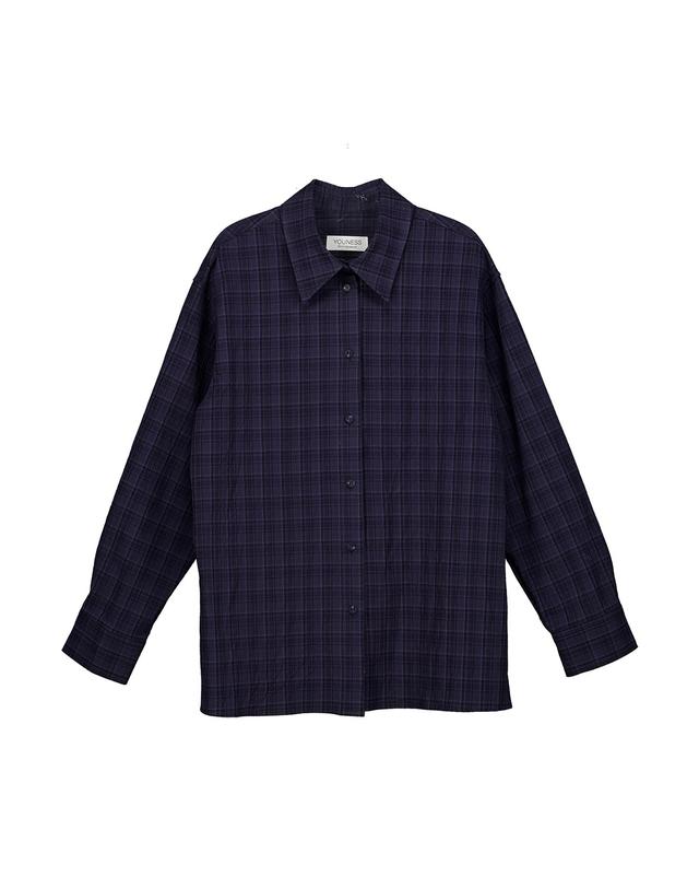유니스 Navy Check Oversized Shirt 착용컷
