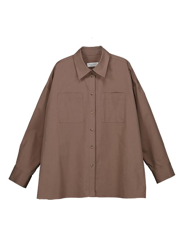 유니스 Brown Drop Shoulder Shirt 착용컷