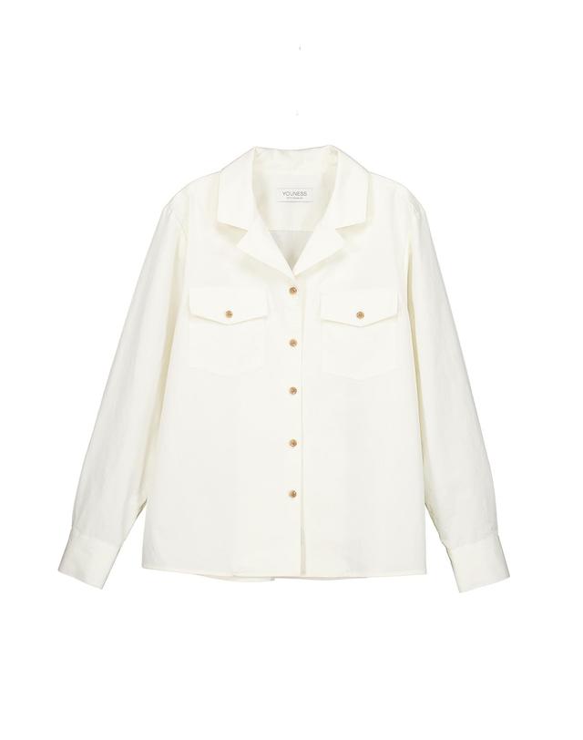 유니스 Cream Open Collar Shirt 착용컷