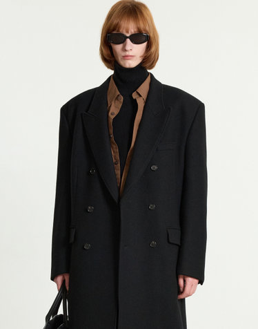 Heavy Wool Double-breasted Coat (Black)