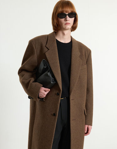 Herringbone Oversized Single Coat (Red Brown)