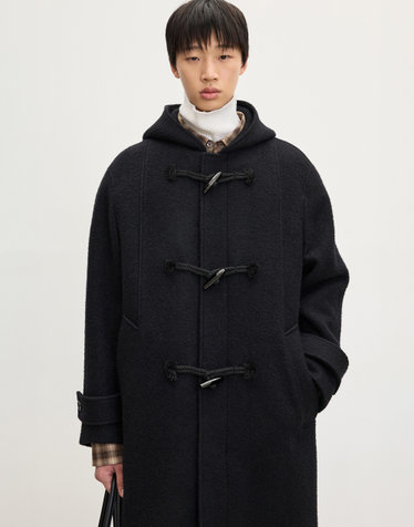 Wool Boucle Duffle Coat (Black)