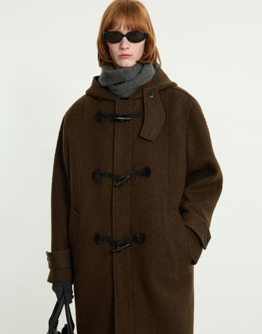 Wool Boucle Duffle Coat (Brown)