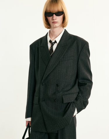 Virgin-wool Herringbone Double Jacket (Grey)
