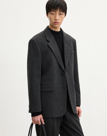 Pin-stripe Wool Single Jacket (Grey)