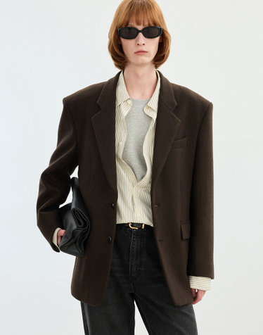 Heavy Wool Oversized Blazer (Brown)