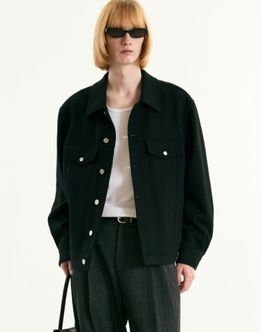 Wool Blended Trucker Jacket (Black)