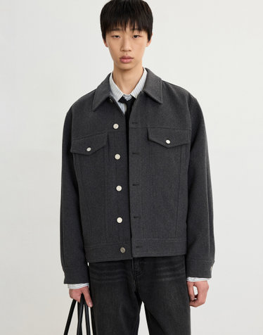 Wool Blended Trucker Jacket (Melange Grey)