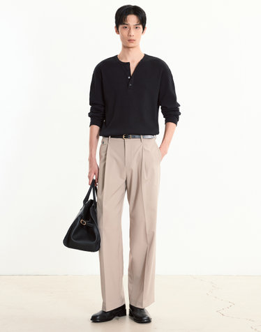 Flap Wide Slacks (Light Beige)
