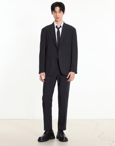 Wool Blended Tapered-fit Comfort Pants (Dark Grey)