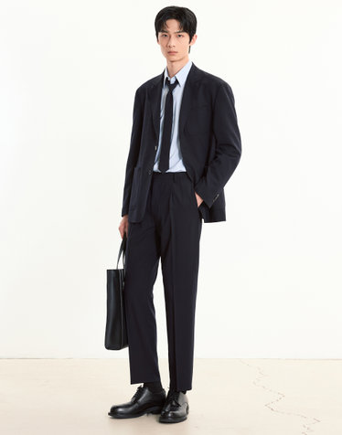 Wool Blended Tapered-fit Comfort Pants (Navy)