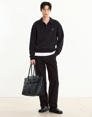 Cotton Wide-fit Pants (Black)