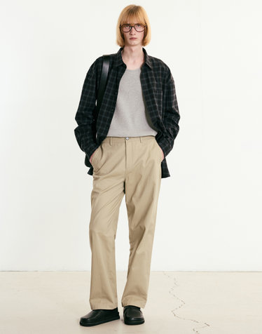Cotton Wide-fit Pants (Beige)