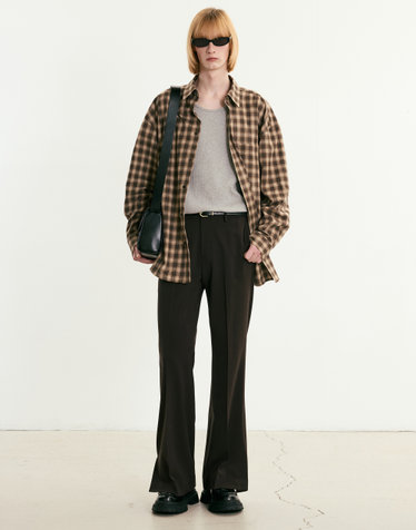 Slit Flared-fit Pants (Brown)