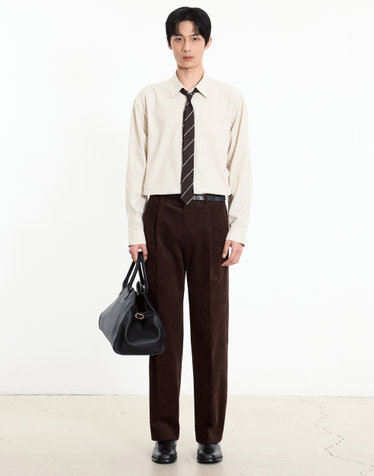 Corduroy Semi-wide Pants (Brown)
