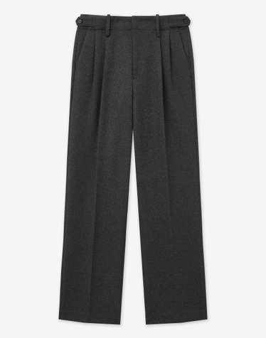 Waist Detail Wool Wide Pants (Grey)