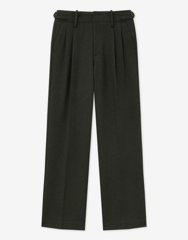 Waist Detail Wool Wide Pants (Khaki)