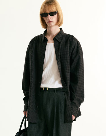 Micro-check Oversized Shirt (Black)
