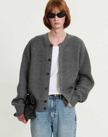 Chunky Wool Blended Knit Cardigan (Grey)