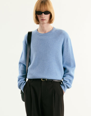 Cashmere Blended Round-neck Sweater (Melange Blue)