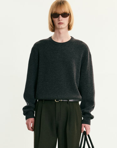 Cashmere Blended Round-neck Sweater (Dark Grey)