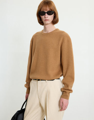 Cashmere Blended Round-neck Sweater (Camel)