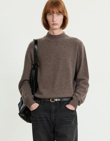 Cashmere Blended Mock-neck Knit Top (Brown)