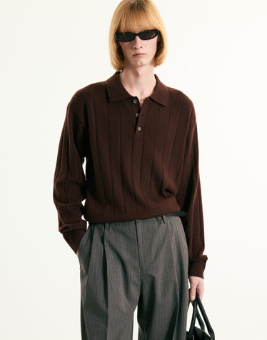 Ribbed Oversized Polo Knit (Burgundy)