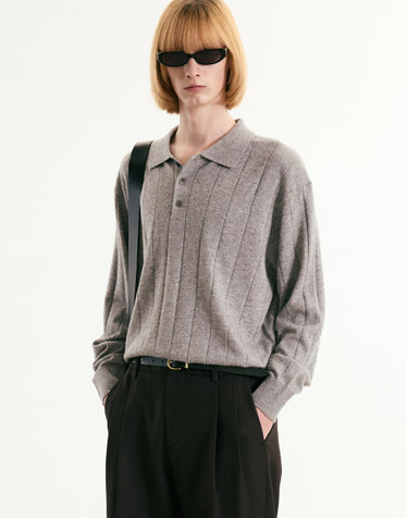 Ribbed Oversized Polo Knit (Grey)