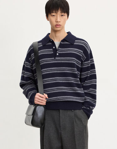 Stripe Oversized Polo Knit (Navy)