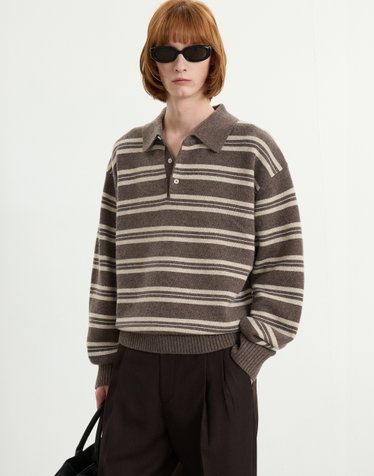 Stripe Oversized Polo Knit (Brown)