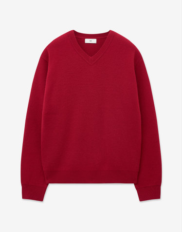 Cashmere Blend V-Neck Knit Top (Red)