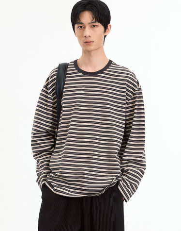 Multi-Stripe Long Sleeve T-shirts (Khaki)