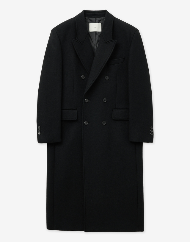 티엔지티 Heavy Wool Double-breasted Coat (Black) 블랙 착용컷