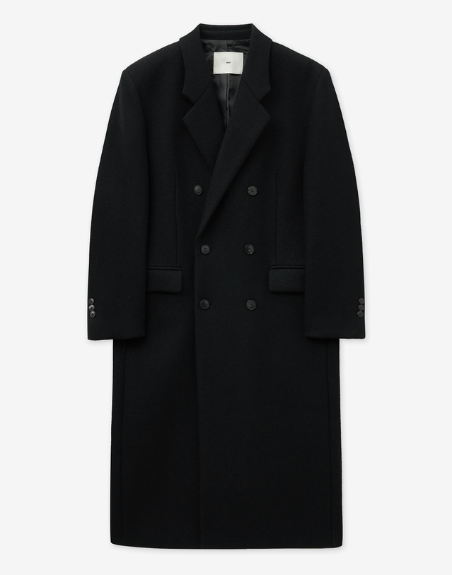 티엔지티 Heavy Wool Tailored Double-breasted Coat (Black) 블랙 착용컷