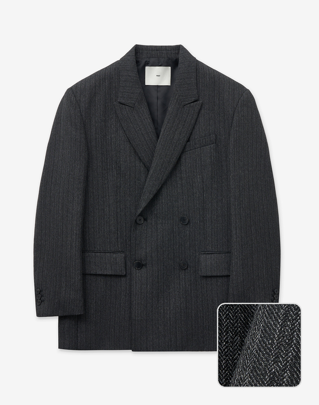 티엔지티 Virgin-wool Herringbone Double Jacket (Grey) 그레이 착용컷