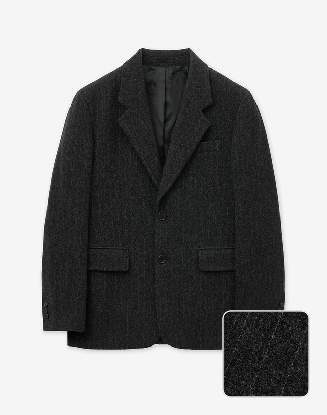 티엔지티 Pin-stripe Wool Single Jacket (Grey) 그레이 착용컷
