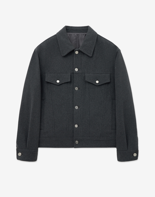 티엔지티 Wool Blended Trucker Jacket (Melange Grey) 그레이 착용컷